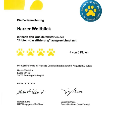 Harzer Weitblick, Bis 2 Hunde Willkommen, W-lan, 2x Smart Tv, Dtv 4 Sterne, 4 Pfoten *
