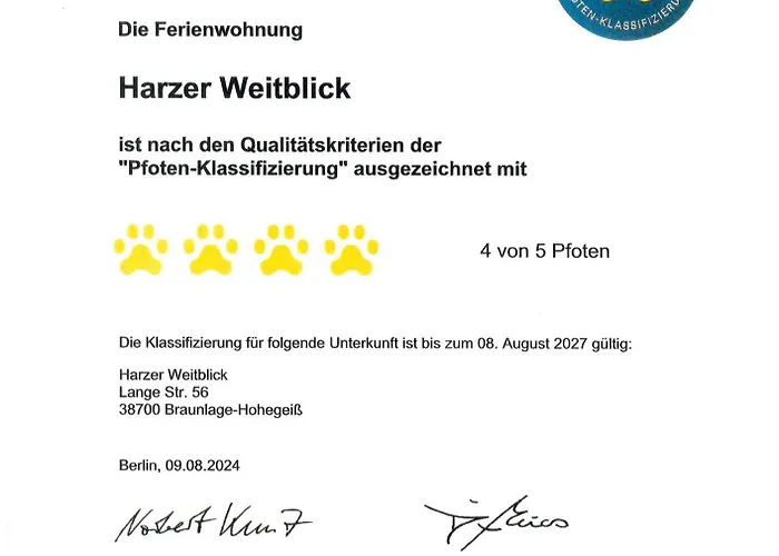 Harzer Weitblick, Bis 2 Hunde Willkommen, W-lan, 2x Smart Tv, Dtv 4 Sterne, 4 Pfoten *